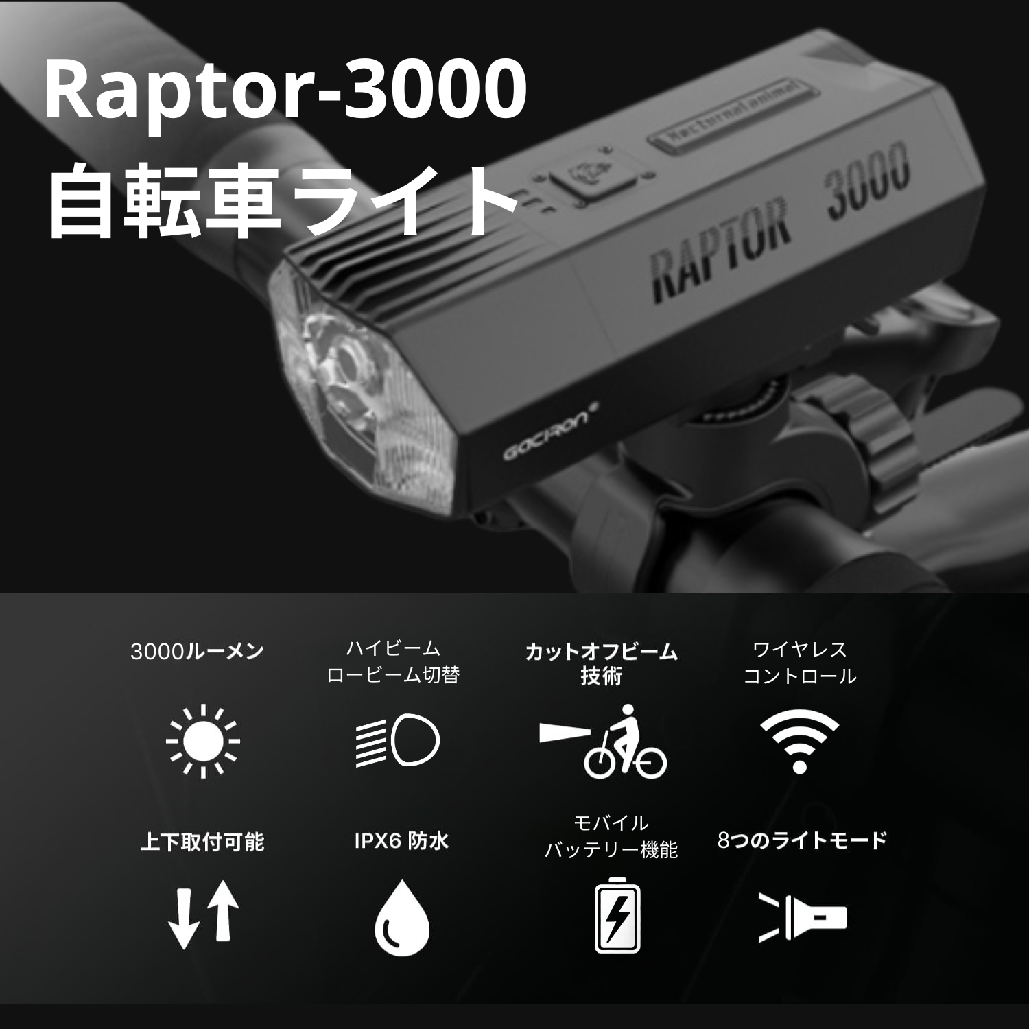 Raptor-3000 | 洗練されたデザインの自転車ライトならGacironJapan